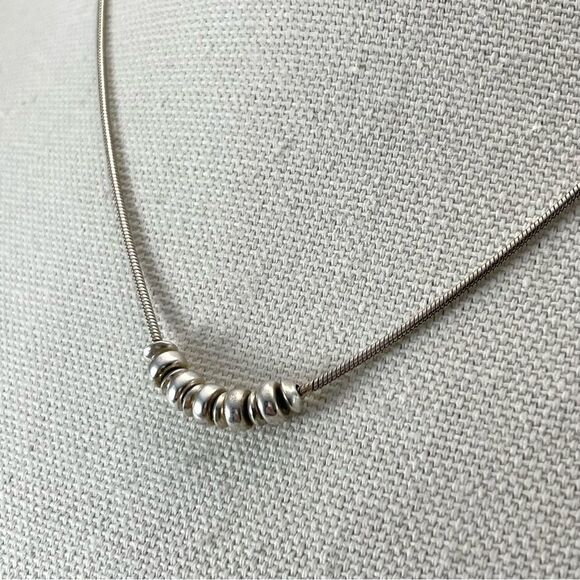 Italy 925 Sterling Silver Snake Chain Silver Beaded Dainty Trendy Necklace - Picture 3 of 8